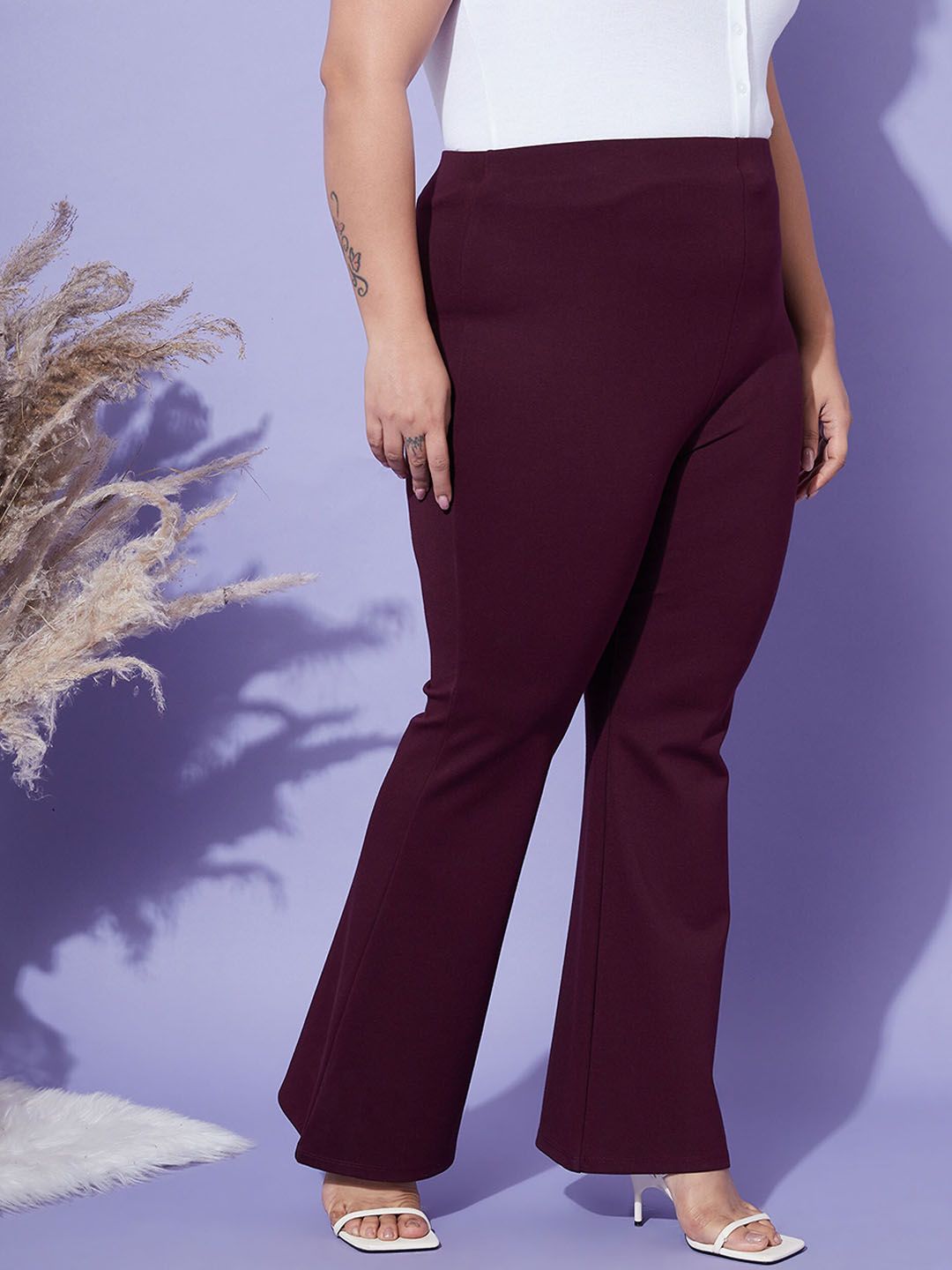 SASSAFRAS Curve Women  4-Way Stretch Bell Bottom High-Rise Trousers