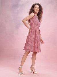 DressBerry Floral Printed Belted A-Line Dress