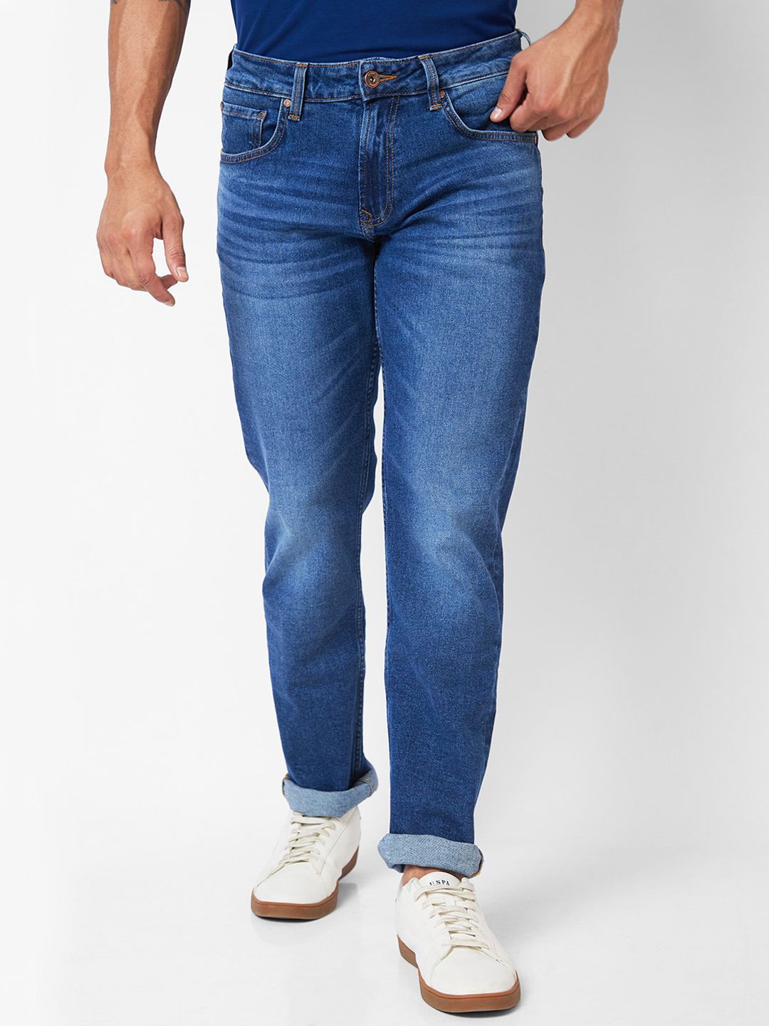 SPYKAR Men Relaxed Fit Clean Look Whiskers Cotton Jeans