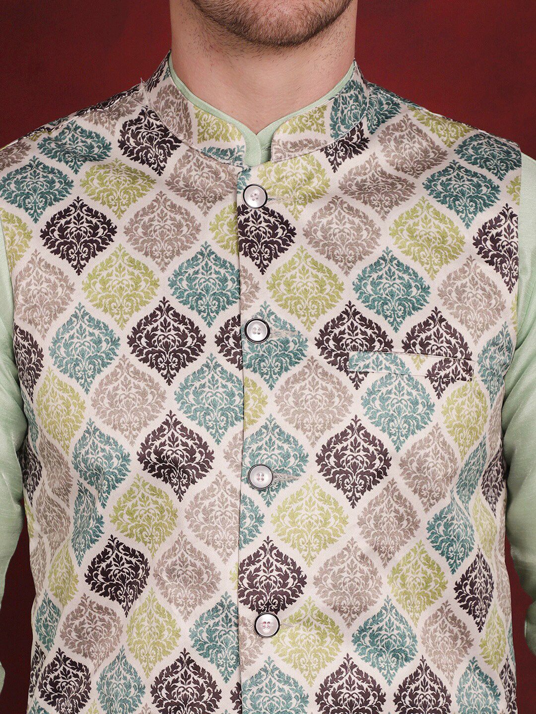 Jompers Printed Mandarin Collar Nehru Jacket