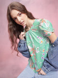 DressBerry Floral Print Puff Sleeves Top