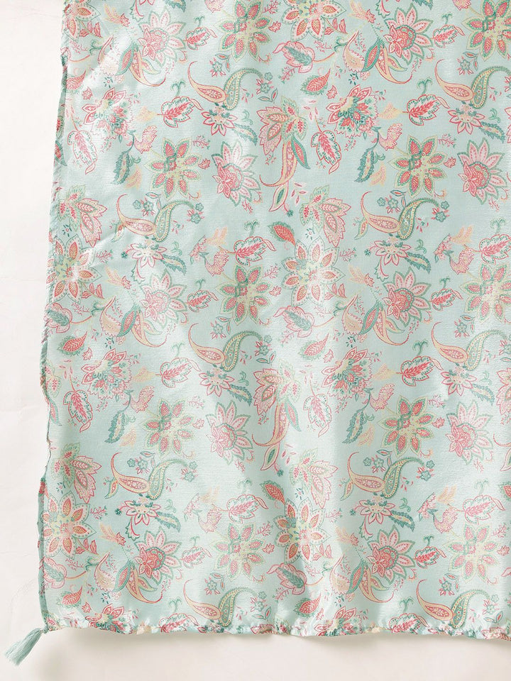 all about you Ethnic Motifs Printed Satin-Finish Festive Maxi Empire Dress with Scarf