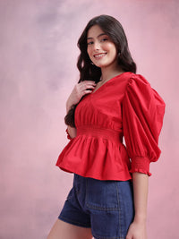 DressBerry Smocked Pure Cotton Peplum Top
