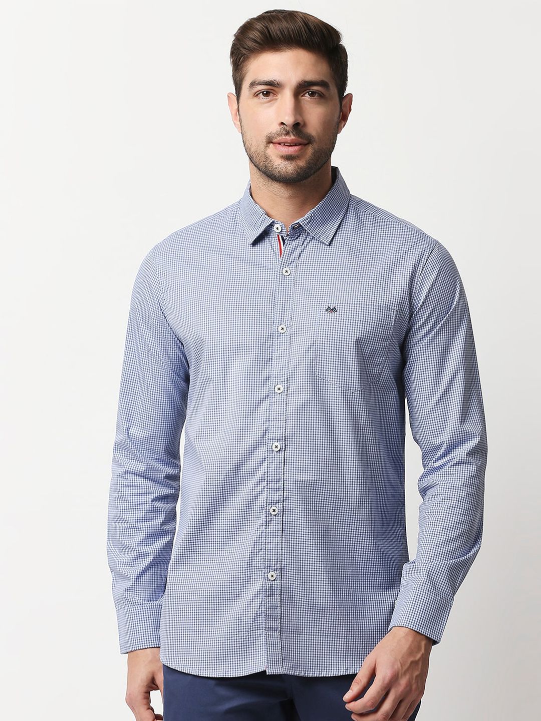 Thomas Scott Men Pure Cotton Blue Relaxed Micro Checks Checked Casual  Shirt