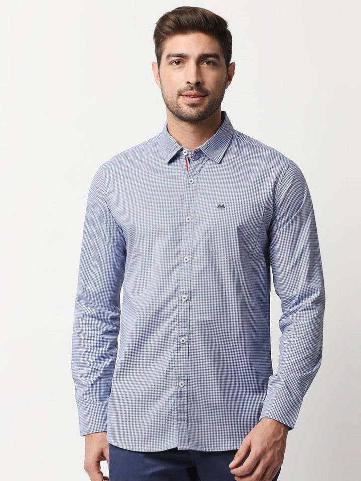 Thomas Scott Men Pure Cotton Blue Relaxed Micro Checks Checked Casual  Shirt