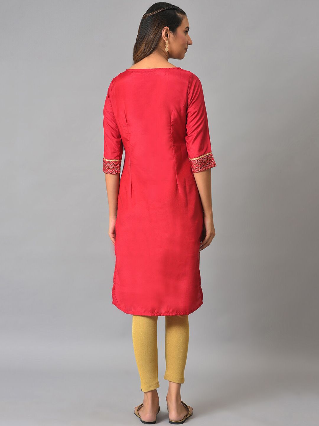 AURELIA Geometric Woven Design Boat Neck Kurta