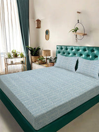 Myntra Elegant Homes Green Geometric Printed 300 TC King Bedsheet Set 98" x 88"