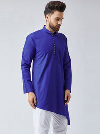 SOJANYA Men Blue Solid Asymmetric Hemline Straight Kurta