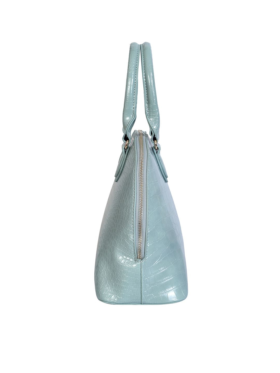 Lino Perros Green Croc-Textured Handheld Bag with Detachable Sling Strap