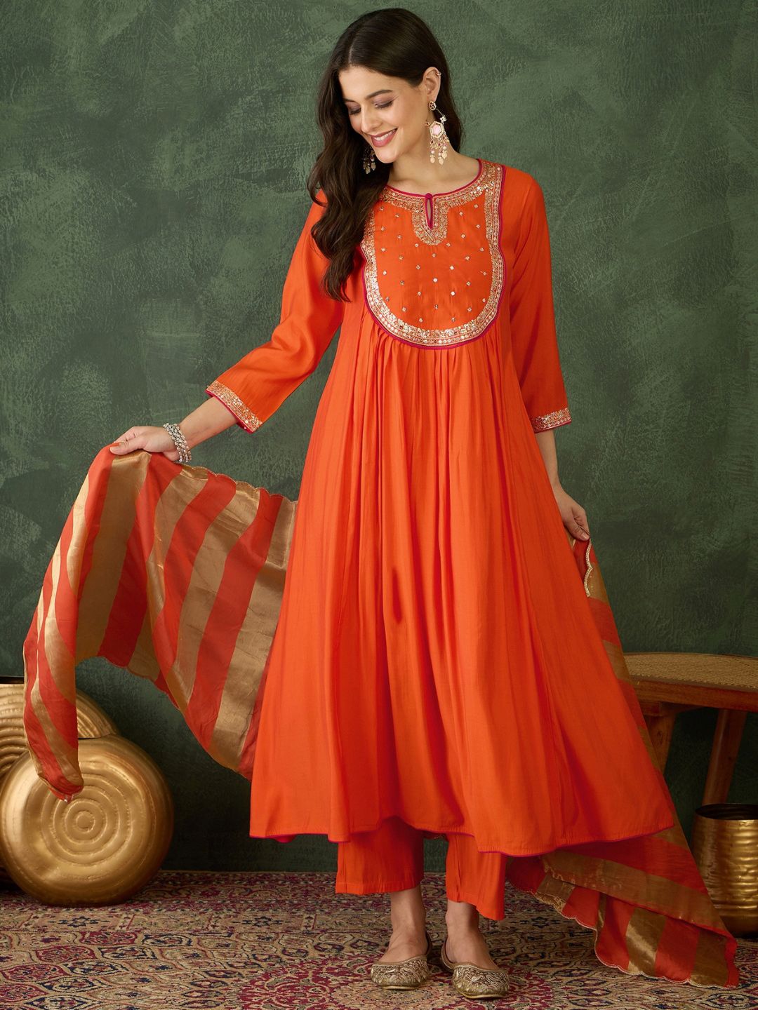 KALINI Women Embroidered A-Line Kurta Set