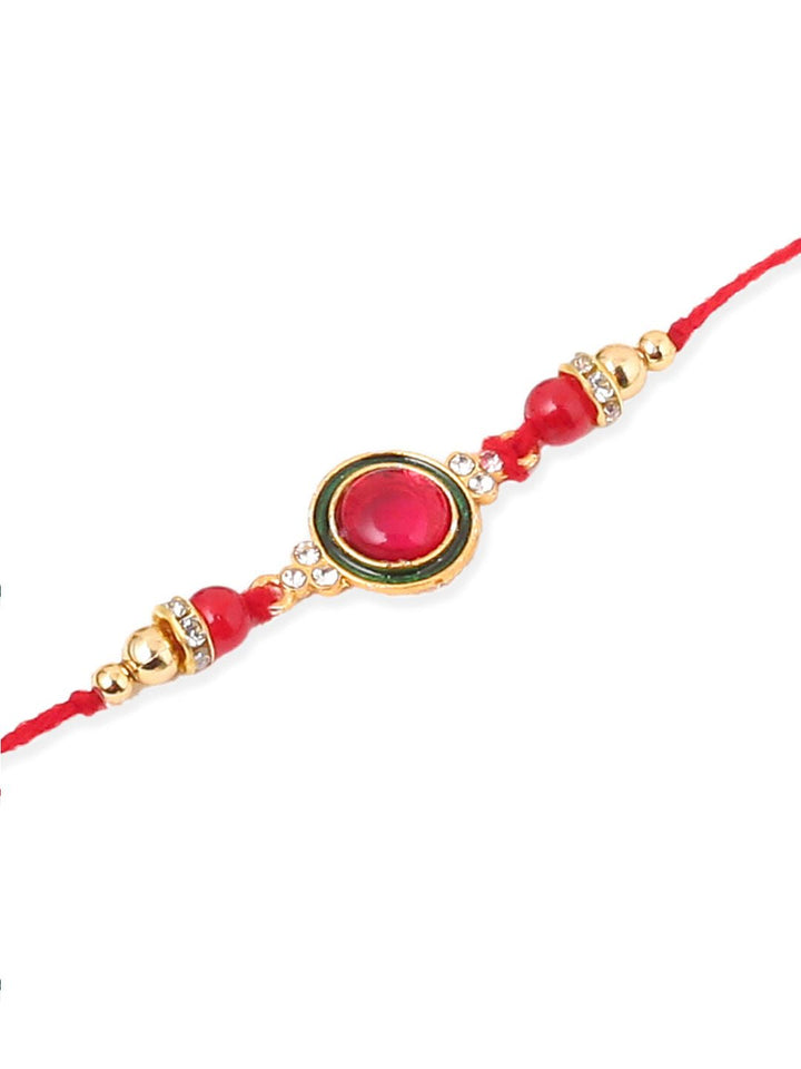 NVR Unisex Set of 3 Artificial Beads & Pearls Thread Rakhi with Roli Chawal Chandan Mishri