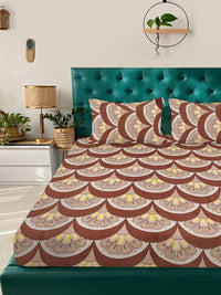 Aura Coklat & Kuning Bunga Bercetak Set Cadar King Double 300 TC-2.50 m X 2.25 m