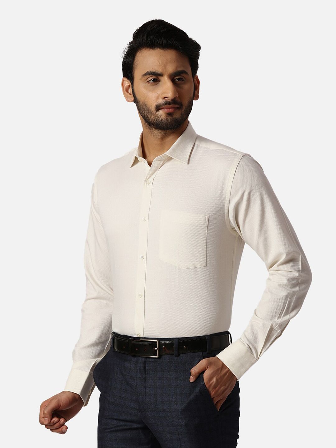 Park Avenue Self Design Spread Collar Slim Fit Cotton Formal Shirt