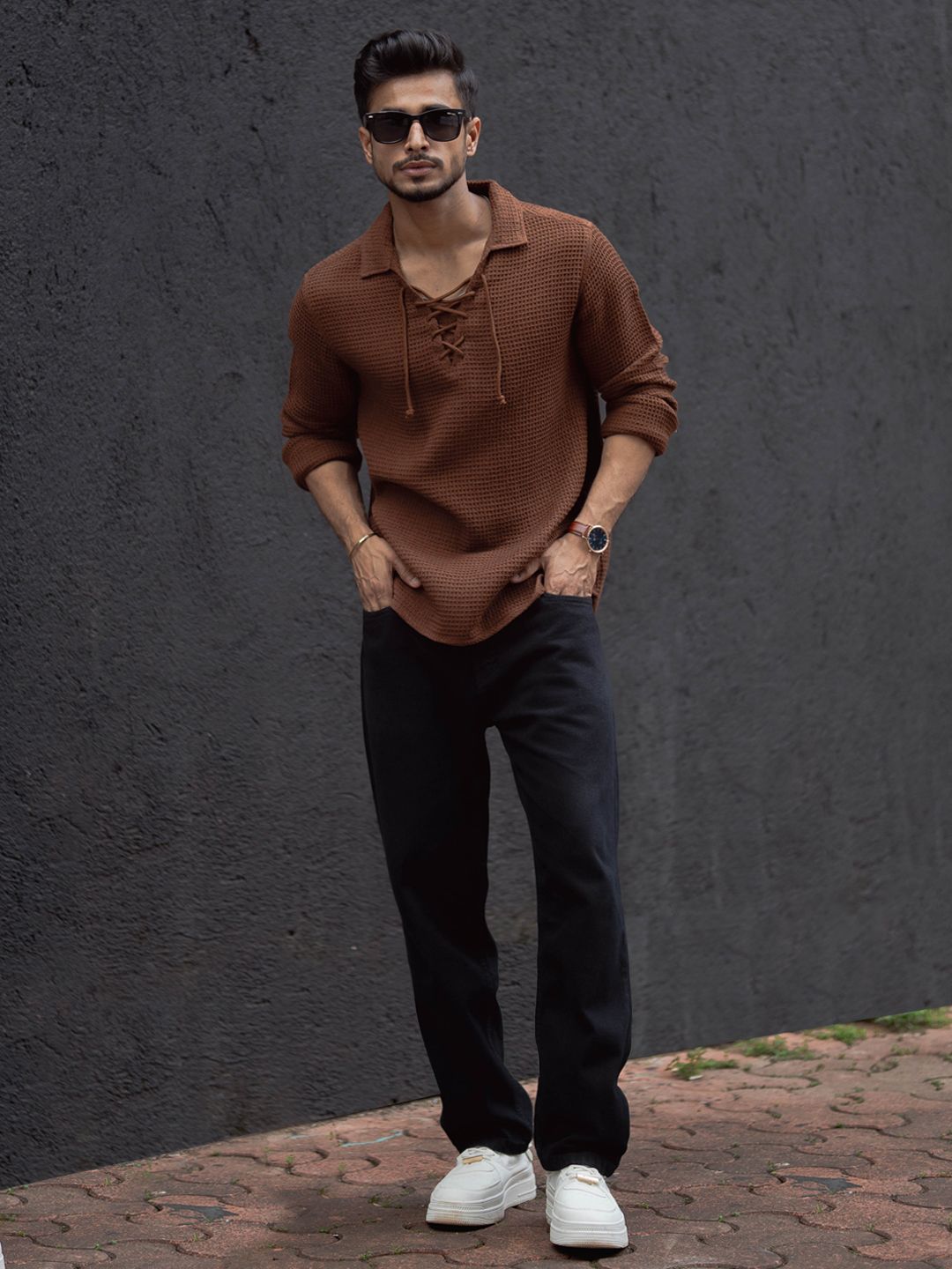 Powerlook Men Self Design Polo Collar Casual T-Shirt