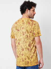SPYKAR Floral Printed Pockets Round Neck Pure Cotton Slim Fit T-shirt