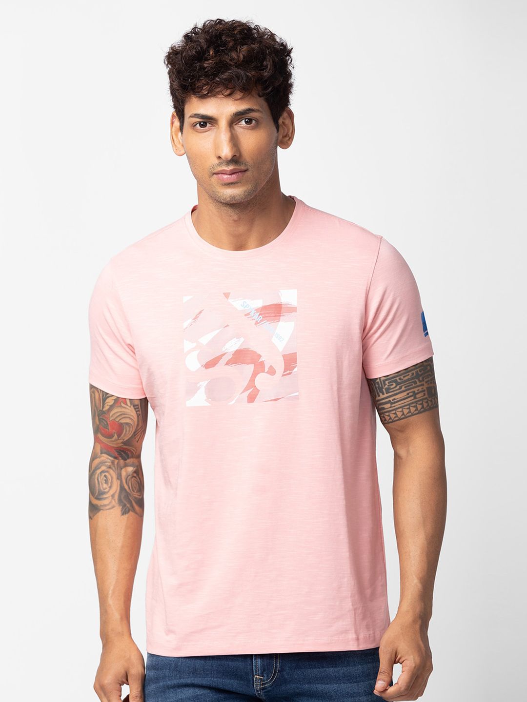 SPYKAR Men Printed Slim Fit Cotton T-shirt