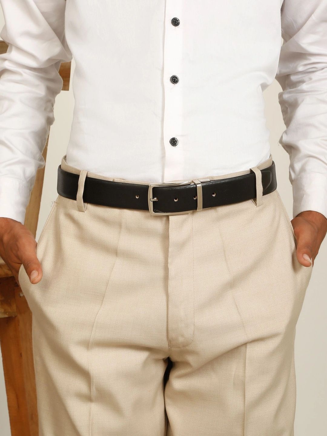 Teakwood Leathers Men Textured Leather Reversible Formal Belt