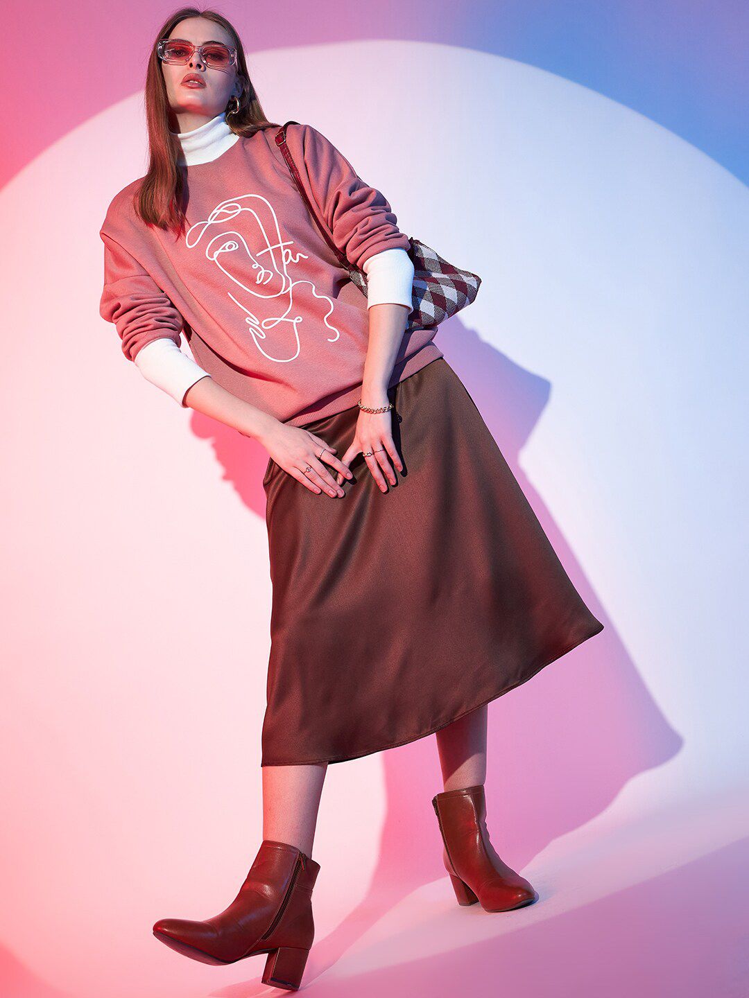 STREET 9 Graphic Printed Turtle Neck Pullover Sweatshirt