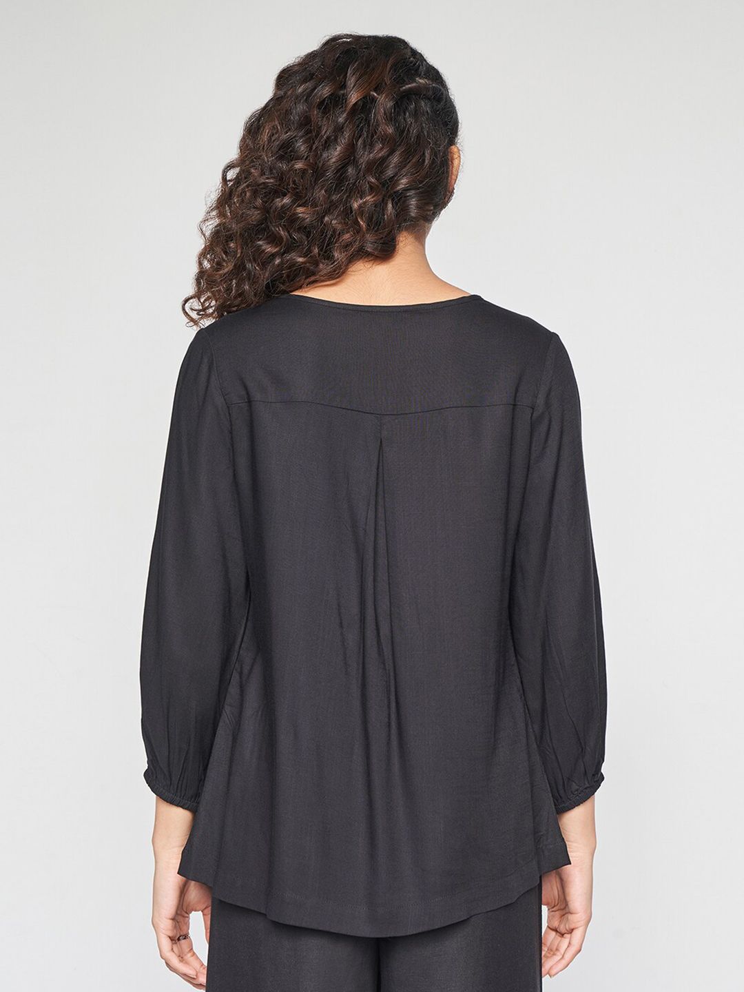 Global Desi Floral Embroidered A-Line Top