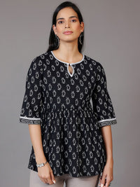 Libas Paisley Printed Keyhole neck Three-Quarter Sleeves Pure Cotton A-Line Kurti