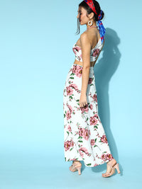 Berrylush Women Classic White Printed Top with Skirt