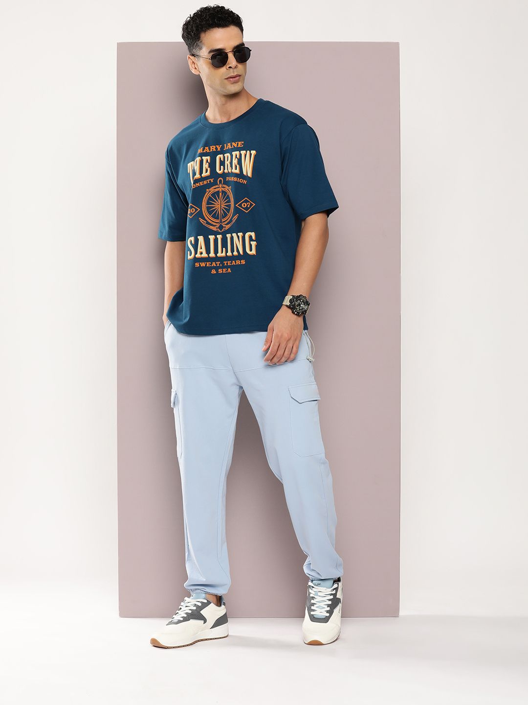 DILLINGER Men Typography Printed Oversized Drop-Shoulder Sleeves Pure Cotton T-shirt