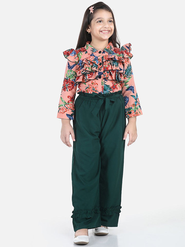 Cutiekins Girls Rust & Green Printed Top with Palazzos