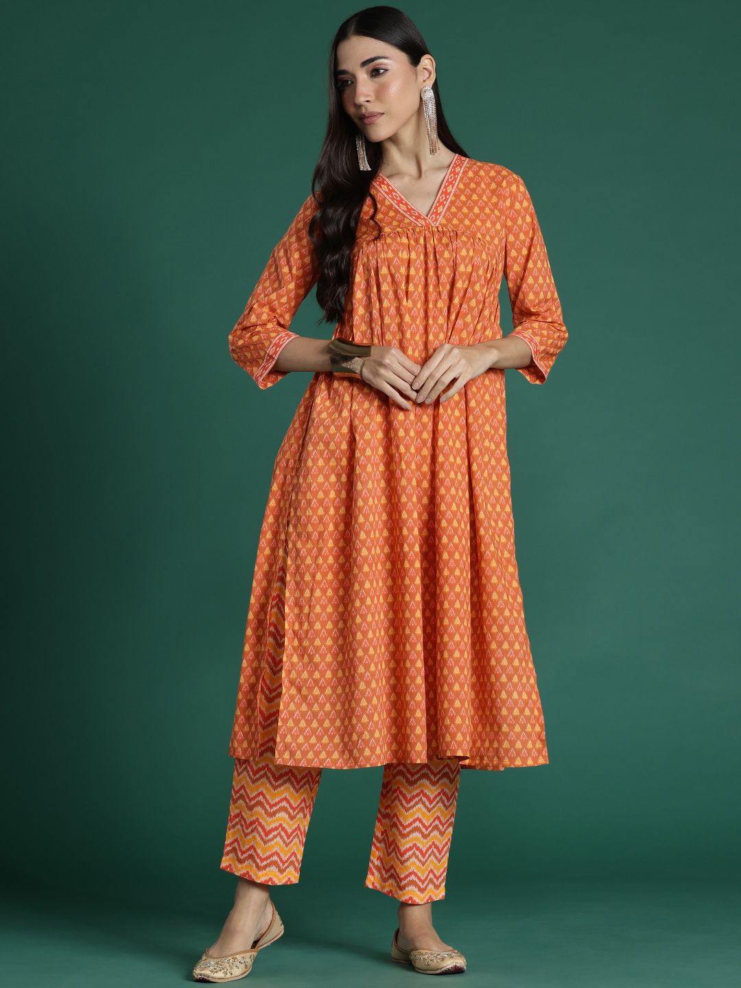 Indo Era Printed Empire Pure Cotton Kurta with Trousers