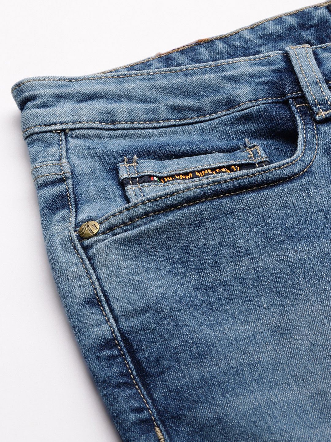 The Indian Garage Co Men Carrot Fit Low Distress Light Fade Stretchable Jeans