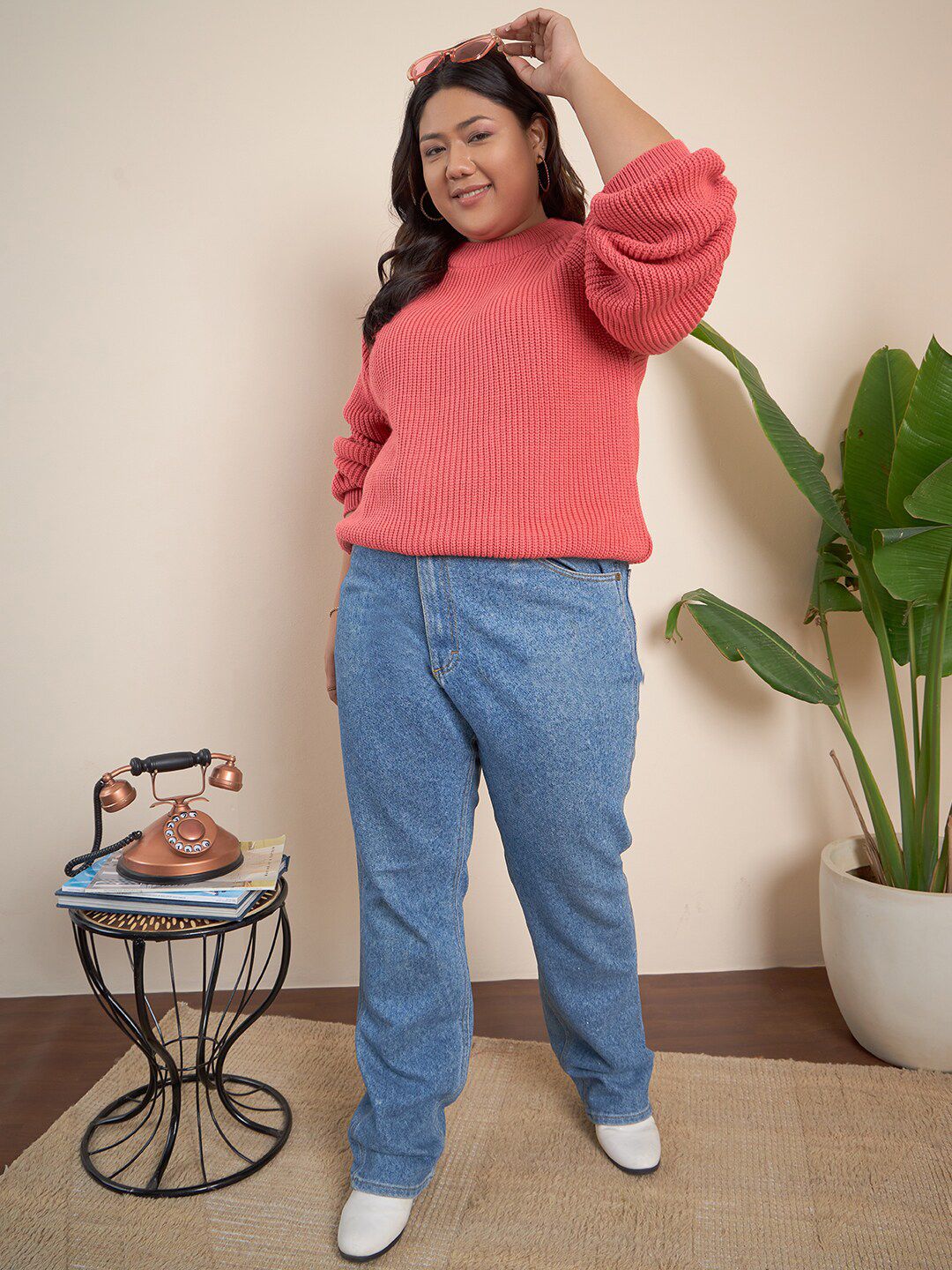 CURVY STREET Plus Size Round Neck Acrylic Pullover