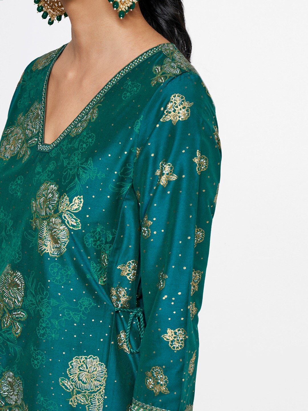 Global Desi V-Neck Floral Printed Anarkali Kurta