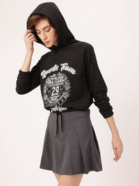 DressBerry Sporty Vibe Printed Drawstring-Hem Hooded Sweatshirt