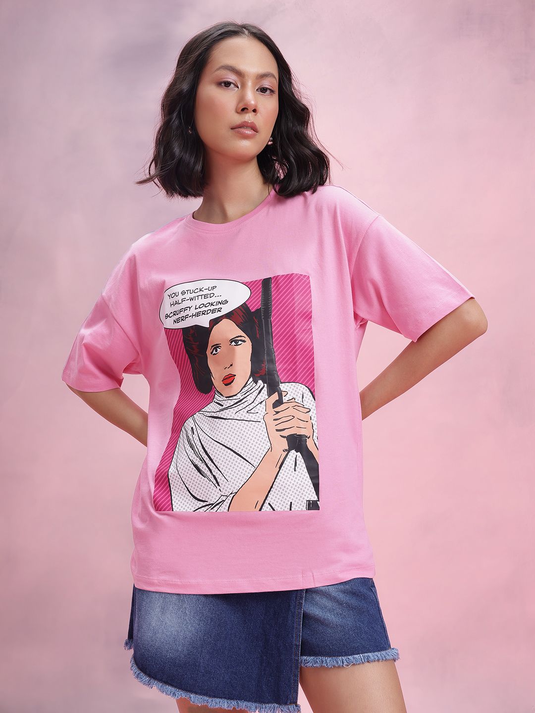DressBerry Women Printed Drop-Shoulder Sleeves Pure Cotton Relaxed Fit T-shirt