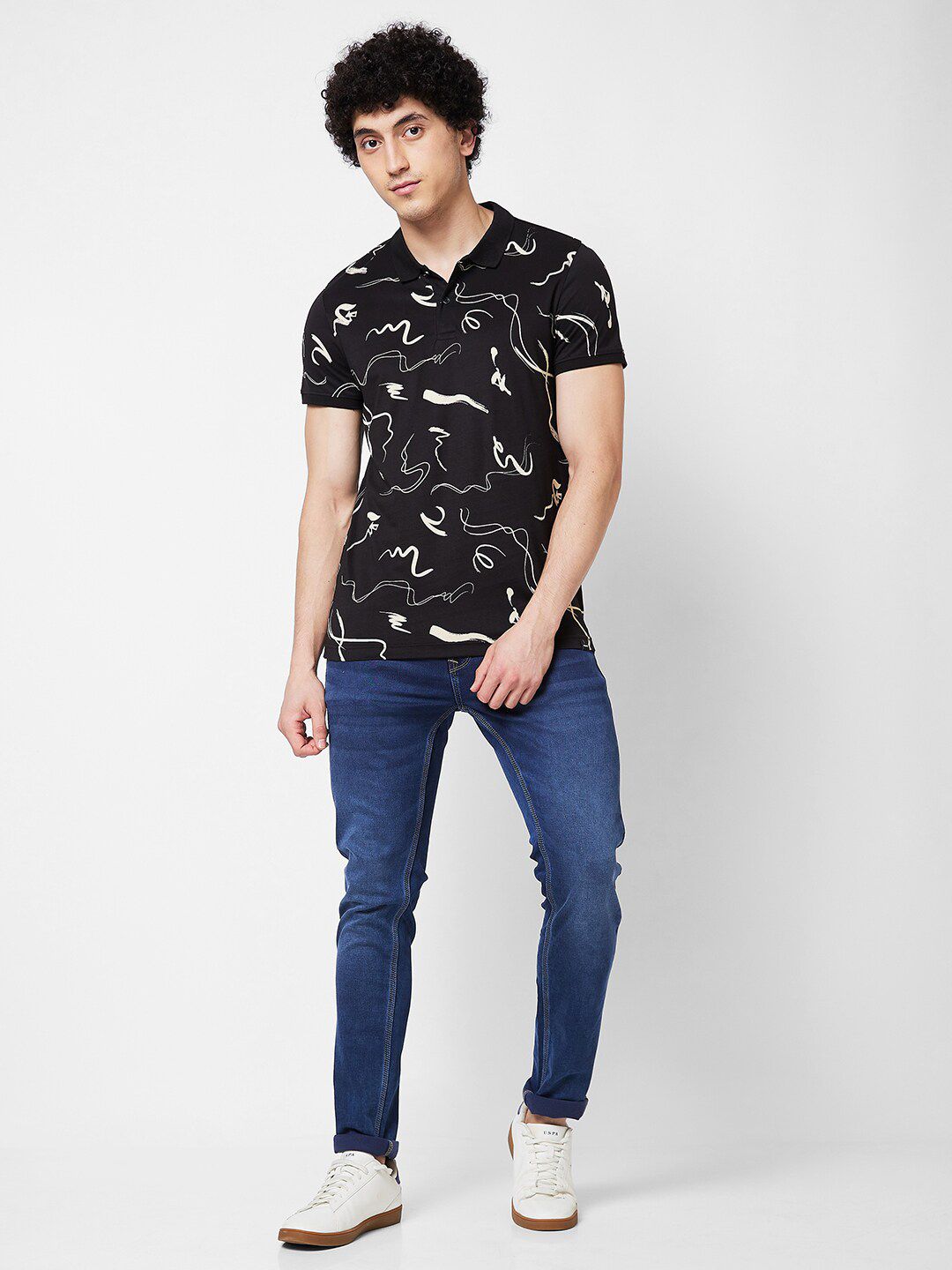 SPYKAR Printed Polo Collar Slim Fit Cotton T-shirt