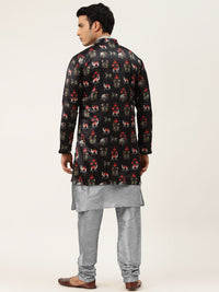 SOJANYA Men Grey Solid Kurta with Churidar & Jacket