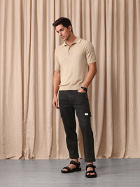 Mr Bowerbird Men Cropped Tapered Fit Light Fade Cargo Style Stretchable Jeans