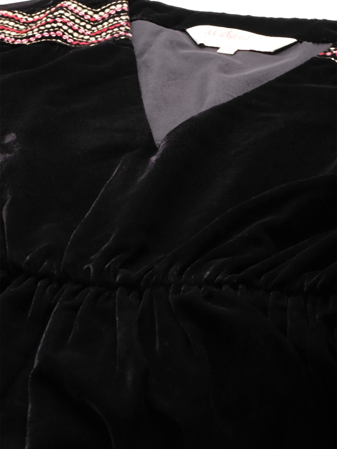 all about you V-Neck Sequined Detail Velvet Cinched Waist Top