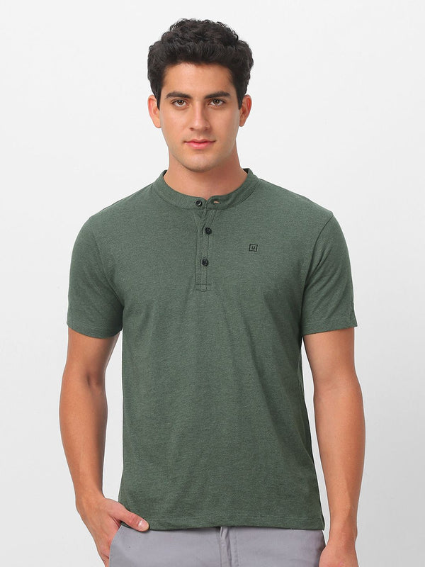 Urbano Fesyen Lelaki Henley Neck Cotton Slim Fit T-shirt