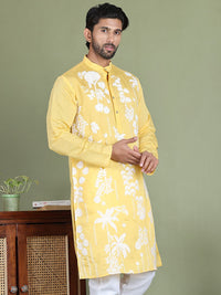 Jompers Floral Embroidered Band Collar Straight Kurta