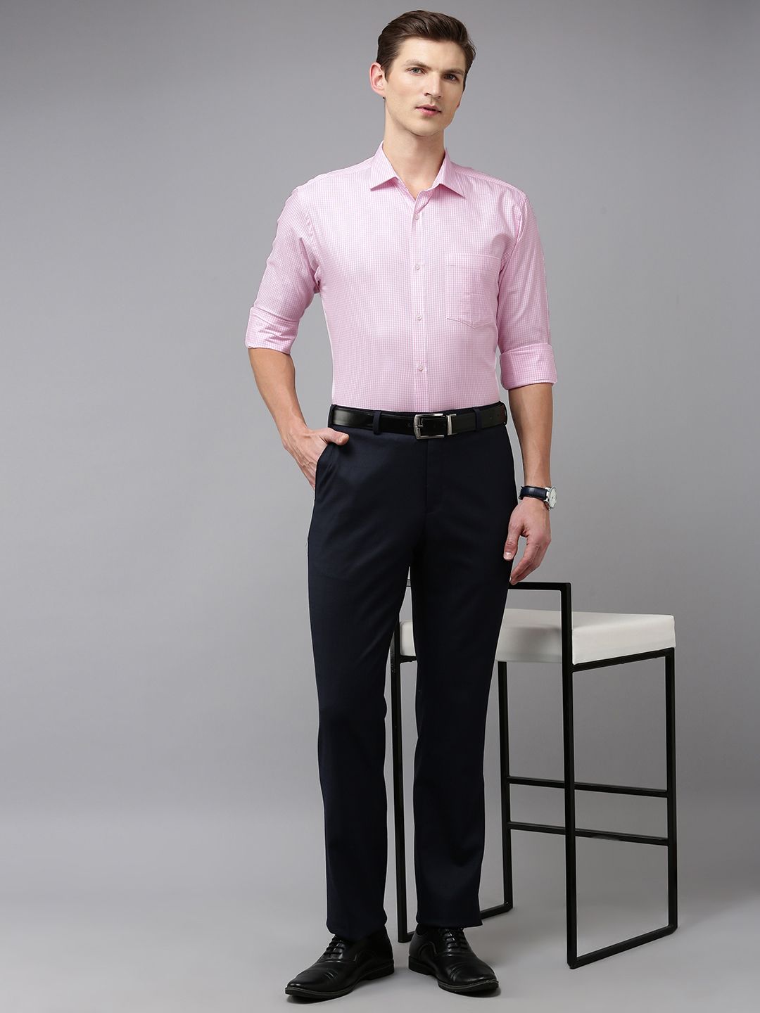 Park Avenue Slim Fit Grid Tattersall Checked Pure Cotton Formal Shirt