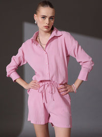 STREET 9 Self Design Shirt & Shorts Co-ord Set