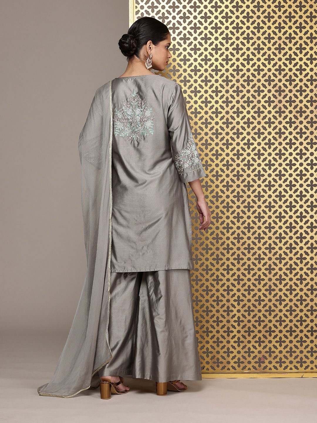 House of Pataudi Yoke Design Thread Work Jashn Kurta and Palazzos with Dupatta