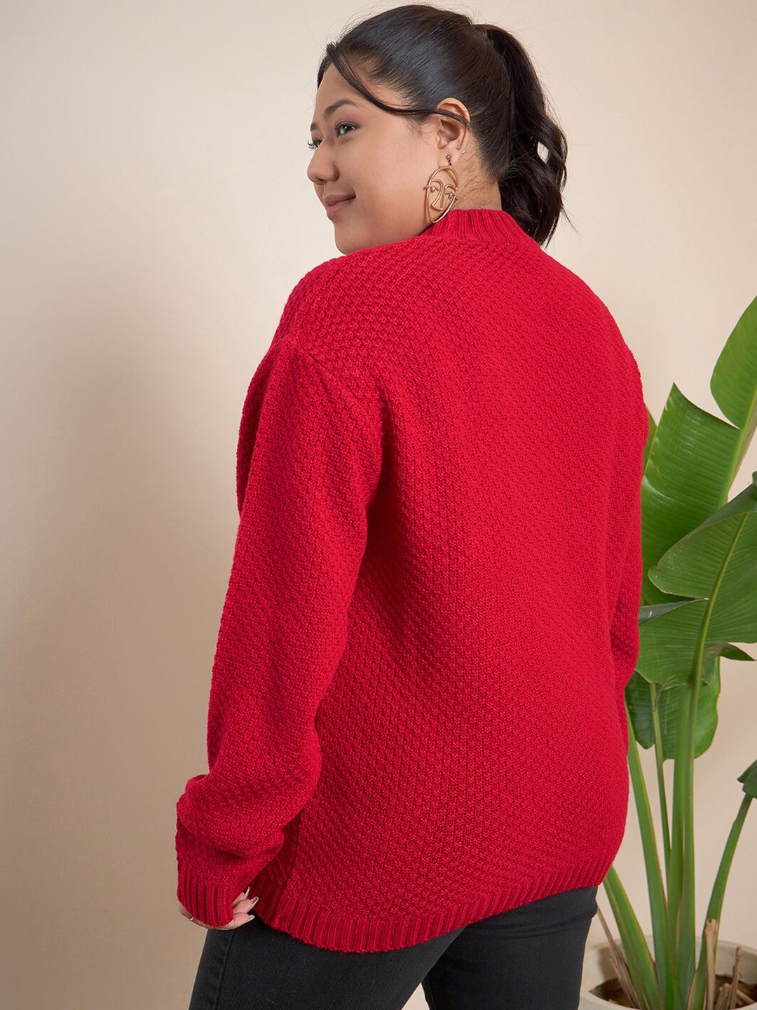 CURVY STREET Plus Size Cable Knit Self Design Acrylic Pullover