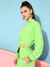 STREET 9 Women Gorgeous Lime Green Solid Sweatshirt