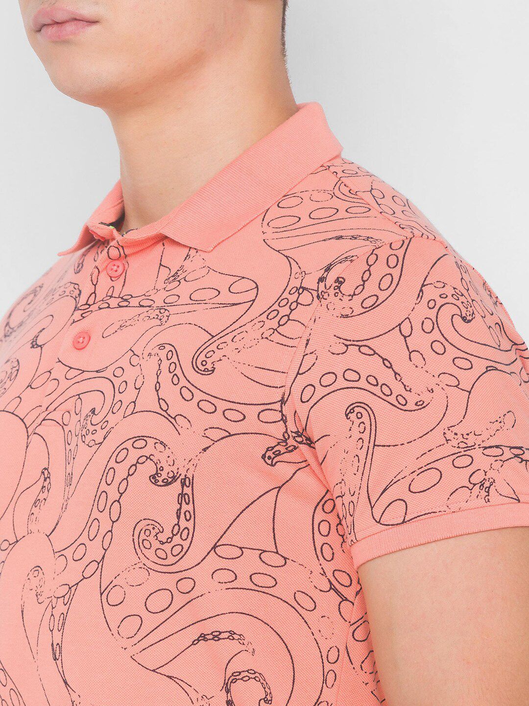 SPYKAR Men Pink Typography Printed Polo Collar Pure Cotton Slim Fit T-shirt