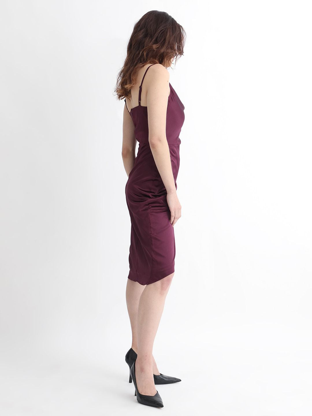 RAREISM Shoulder Straps Sleeveless Gathered Detail Satin Slip-On Sheath Dress