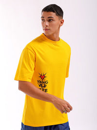 The Indian Garage Co Men Back Printed Boxy Oversized Round Neck Pure Cotton T-shirt