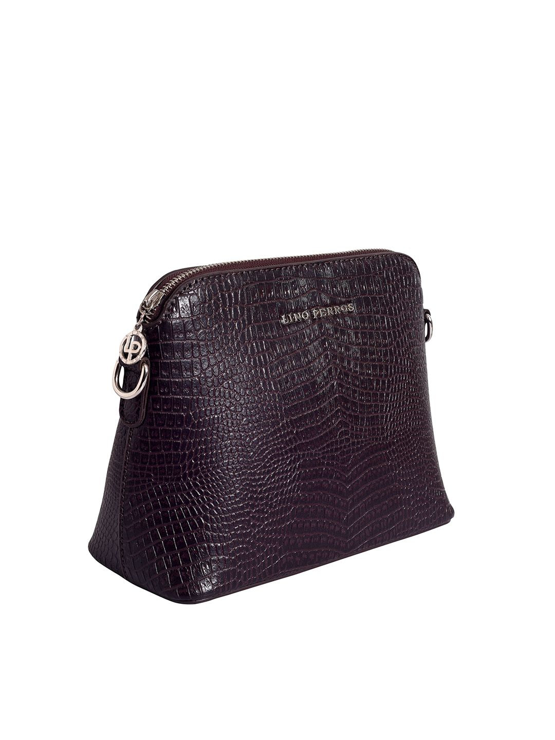 Lino Perros Women Coffee Brown Croc-Textured Structured Sling Bag