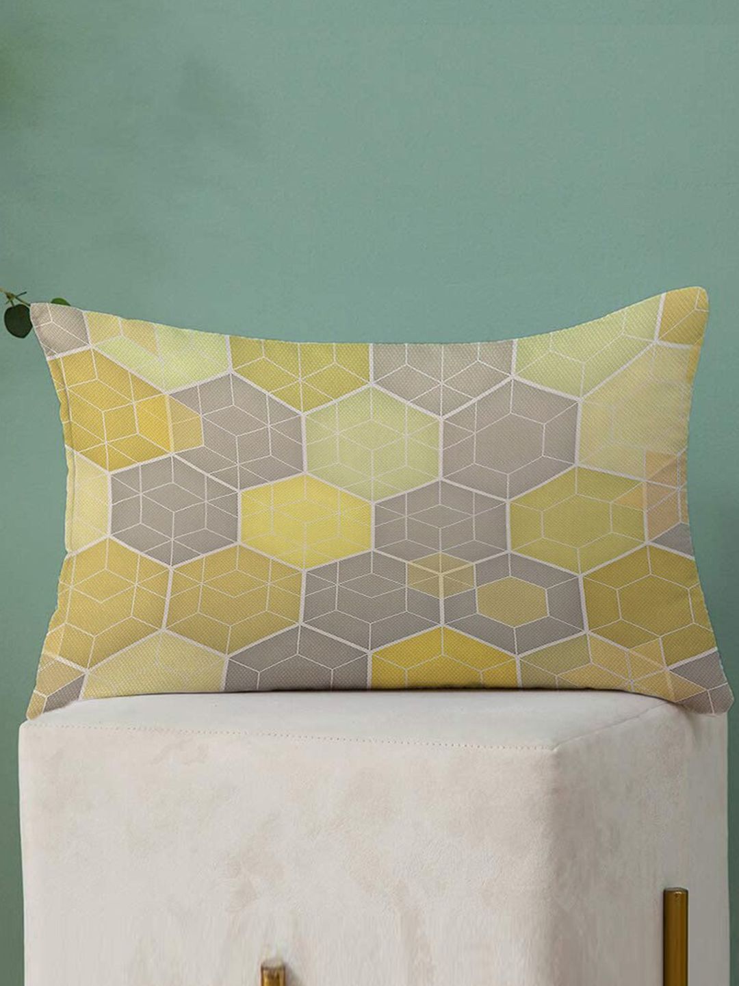 STITCHNEST Yellow & Grey Set of 2 Ethnic Motifs Rectangle Cushion Covers