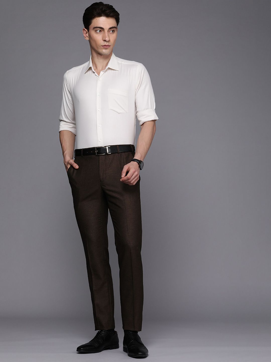 Raymond Men Slim Fit Flat Front Formal Trousers